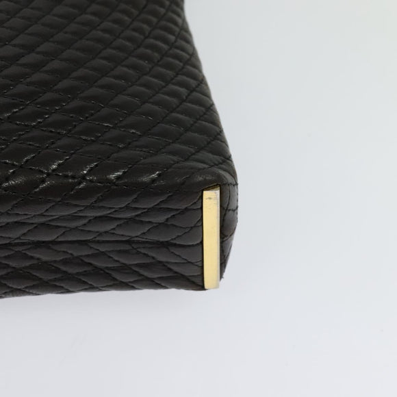 BALLY Quilted Shoulder Bag Leather Dark Brown Auth sw159