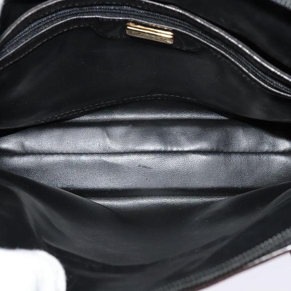 BALLY Quilted Shoulder Bag Leather Dark Brown Auth sw159