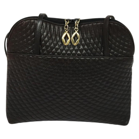 BALLY Quilted Shoulder Bag Leather Dark Brown Auth sw159