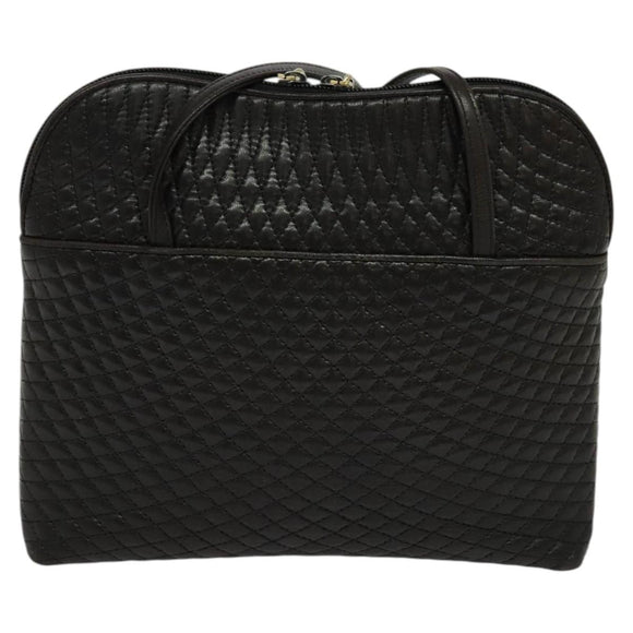 BALLY Quilted Shoulder Bag Leather Dark Brown Auth sw159