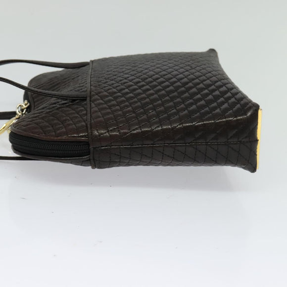BALLY Quilted Shoulder Bag Leather Dark Brown Auth sw159