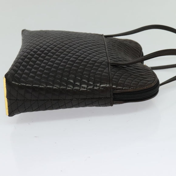 BALLY Quilted Shoulder Bag Leather Dark Brown Auth sw159