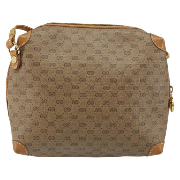 GUCCI Micro GG Canvas Shoulder Bag PVC Leather Brown Auth sw1591