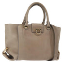 Salvatore Ferragamo Gancini Hand Bag Leather 2way Beige Gold Auth sw1593-1