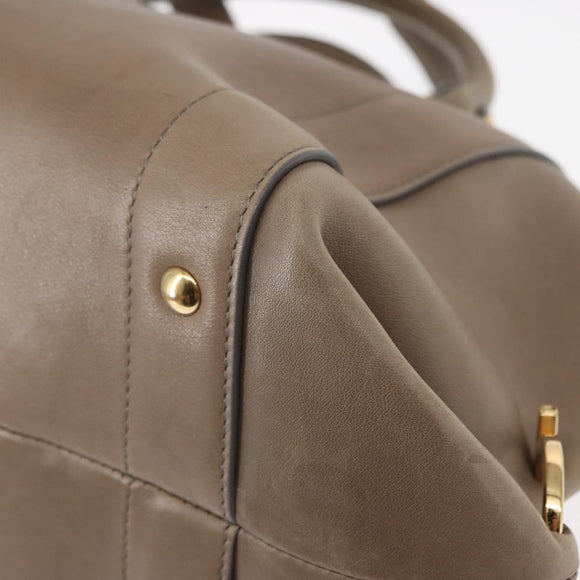 Salvatore Ferragamo Gancini Hand Bag Leather 2way Beige Gold Auth sw1593