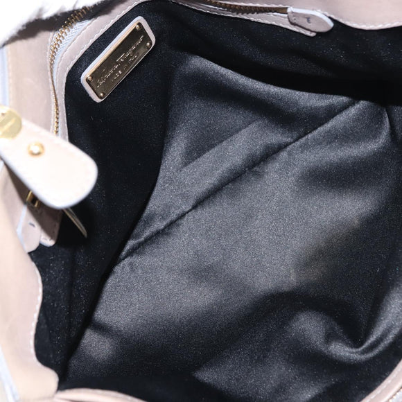 Salvatore Ferragamo Gancini Hand Bag Leather 2way Beige Gold Auth sw1593