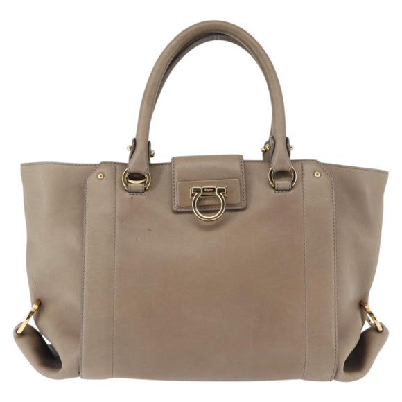 Salvatore Ferragamo Gancini Hand Bag Leather 2way Beige Gold Auth sw1593