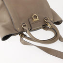 Salvatore Ferragamo Gancini Hand Bag Leather 2way Beige Gold Auth sw1593-6