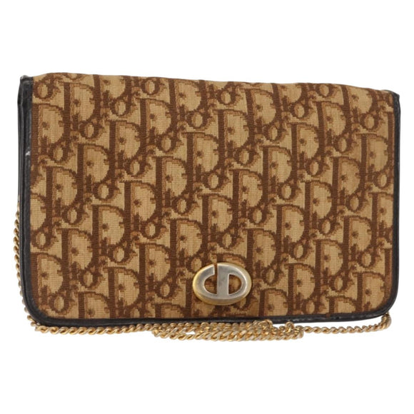 Christian Dior Trotter Canvas Chain Shoulder Bag Brown Auth sw1595