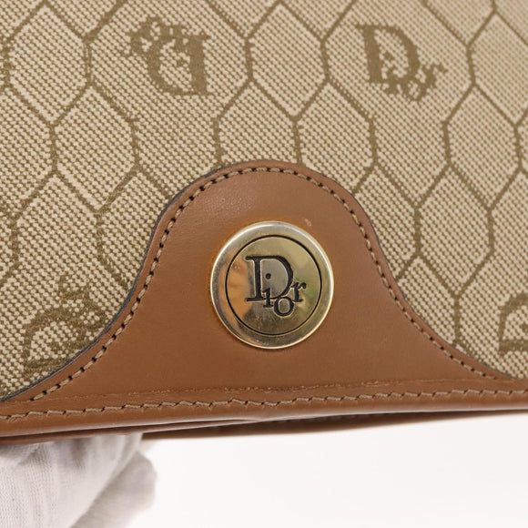 Christian Dior Honeycomb Canvas Chain Shoulder Bag PVC Leather Beige Auth sw1596