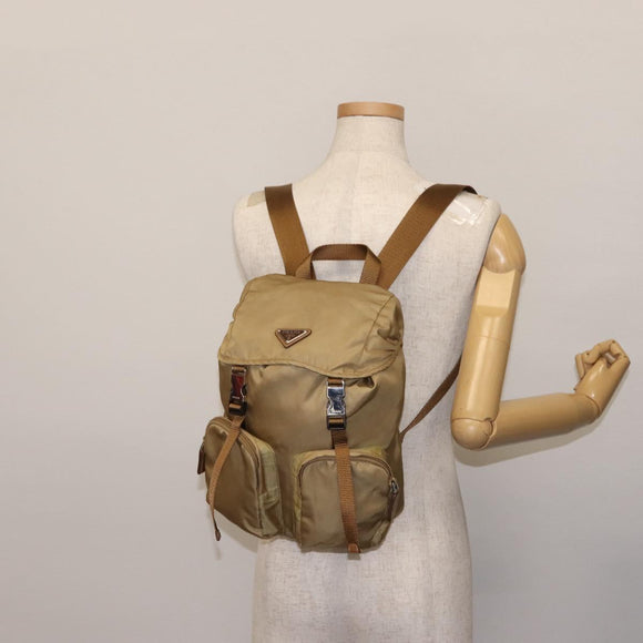 PRADA Backpack Nylon Beige Silver Auth sw1597
