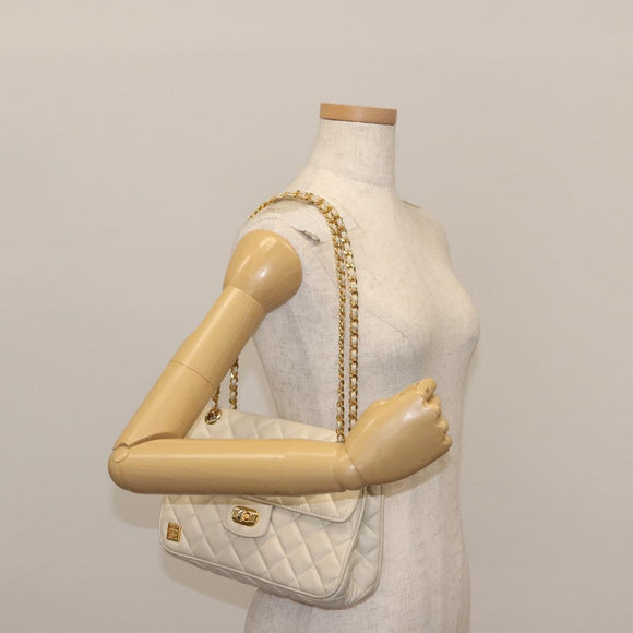 GIVENCHY Chain Shoulder Bag Leather White Auth sw1598