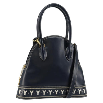SAINT LAURENT Y Motif Hand Bag Leather 2way Navy Gold Auth sw1605