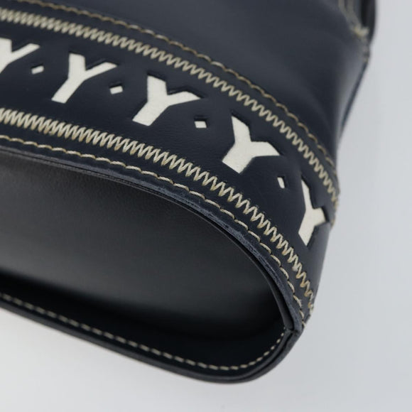 SAINT LAURENT Y Motif Hand Bag Leather 2way Navy Gold Auth sw1605