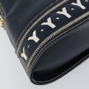 SAINT LAURENT Y Motif Hand Bag Leather 2way Navy Gold Auth sw1605-16