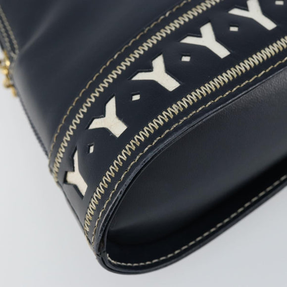 SAINT LAURENT Y Motif Hand Bag Leather 2way Navy Gold Auth sw1605
