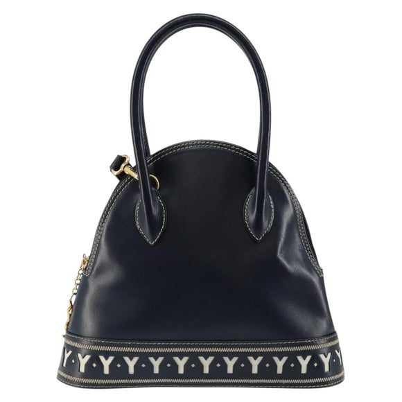 SAINT LAURENT Y Motif Hand Bag Leather 2way Navy Gold Auth sw1605