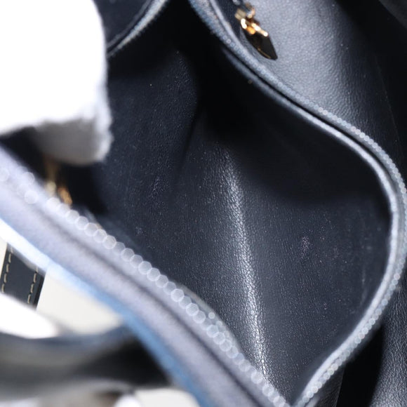 SAINT LAURENT Y Motif Hand Bag Leather 2way Navy Gold Auth sw1605