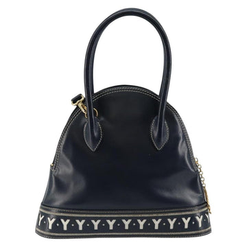 SAINT LAURENT Y Motif Hand Bag Leather 2way Navy Gold Auth sw1605 - 0