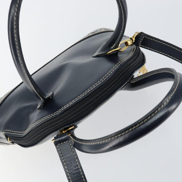 SAINT LAURENT Y Motif Hand Bag Leather 2way Navy Gold Auth sw1605