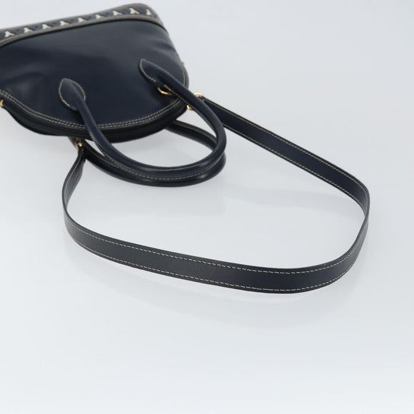 SAINT LAURENT Y Motif Hand Bag Leather 2way Navy Gold Auth sw1605