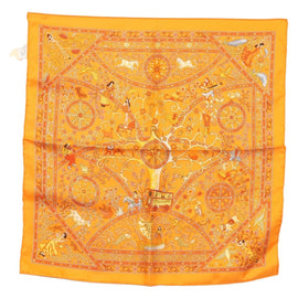 HERMES Gavroche 45 Scarf ""Peuple du Vent"" Silk Orange Auth sw1607