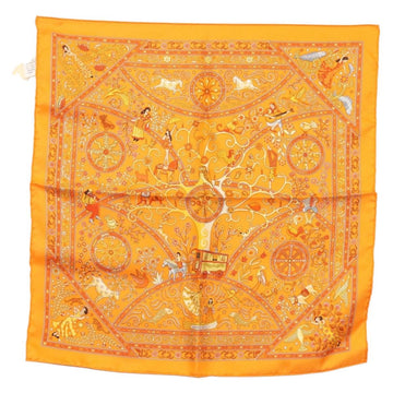 HERMES Gavroche 45 Scarf ""Peuple du Vent"" Silk Orange Auth sw1607
