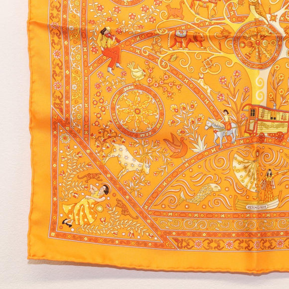 HERMES Gavroche 45 Scarf ""Peuple du Vent"" Silk Orange Auth sw1607