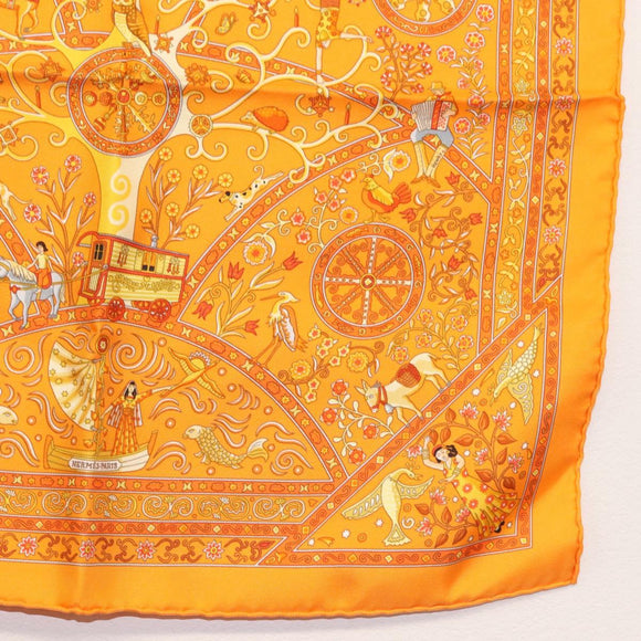 HERMES Gavroche 45 Scarf ""Peuple du Vent"" Silk Orange Auth sw1607