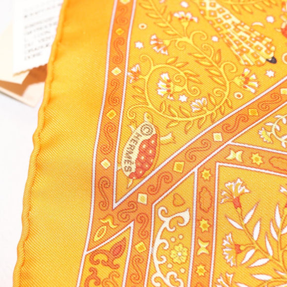 HERMES Gavroche 45 Scarf ""Peuple du Vent"" Silk Orange Auth sw1607