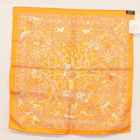 HERMES Gavroche 45 Scarf ""Peuple du Vent"" Silk Orange Auth sw1607