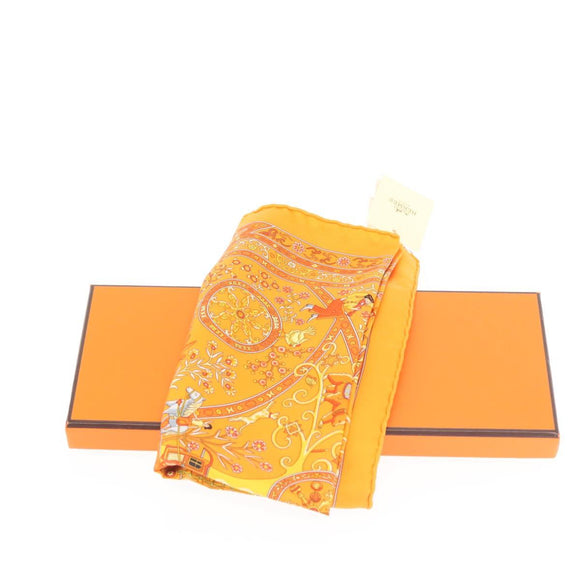 HERMES Gavroche 45 Scarf ""Peuple du Vent"" Silk Orange Auth sw1607