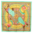 HERMES Carre 90 Scarf ""CASQUES et PLUMETS"" Silk Green Auth sw1609-1