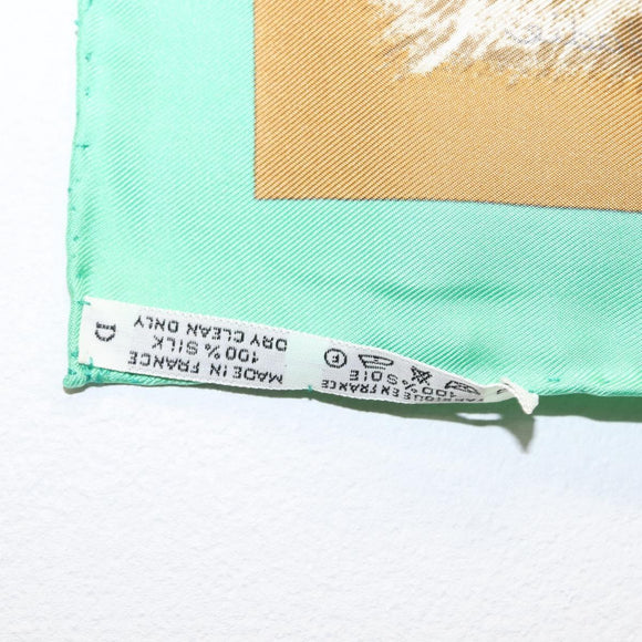 HERMES Carre 90 Scarf ""CASQUES et PLUMETS"" Silk Green Auth sw1609