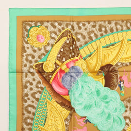 HERMES Carre 90 Scarf ""CASQUES et PLUMETS"" Silk Green Auth sw1609 - 0