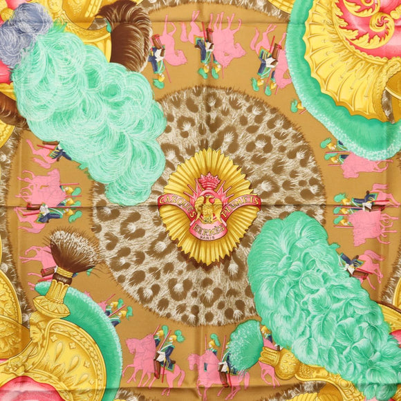 HERMES Carre 90 Scarf ""CASQUES et PLUMETS"" Silk Green Auth sw1609