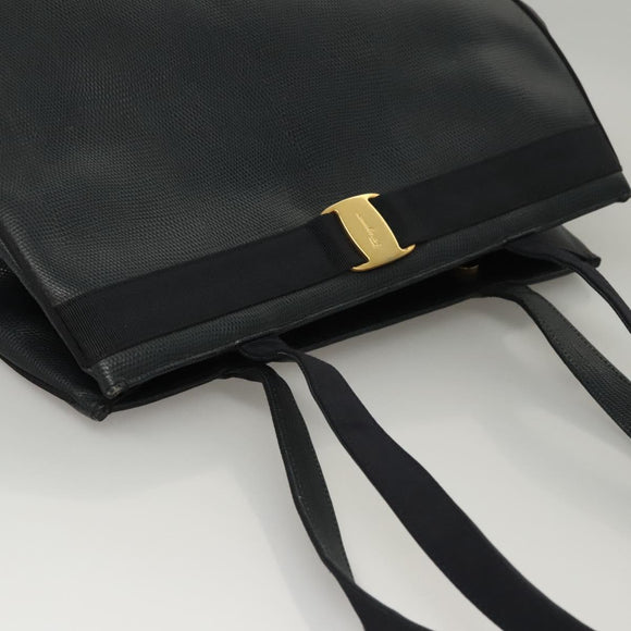 Salvatore Ferragamo Tote Bag Embossed Leather Navy Auth sw161