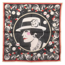 CHANEL COCO Mark Scarf Cotton Black CC Auth sw1610