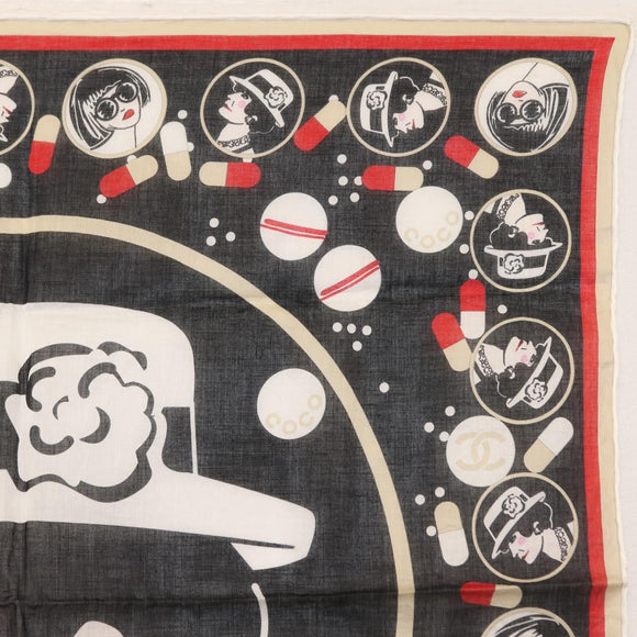 CHANEL COCO Mark Scarf Cotton Black CC Auth sw1610