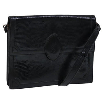 SAINT LAURENT Shoulder Bag Leather Embossed Black Auth sw162