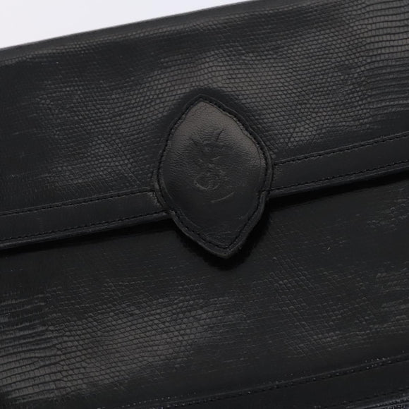 SAINT LAURENT Shoulder Bag Leather Embossed Black Auth sw162