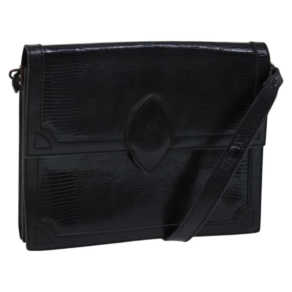 SAINT LAURENT Shoulder Bag Leather Embossed Black Auth sw162