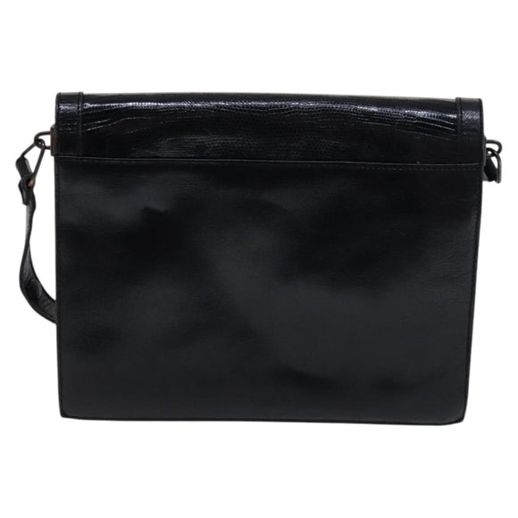 SAINT LAURENT Shoulder Bag Leather Embossed Black Auth sw162