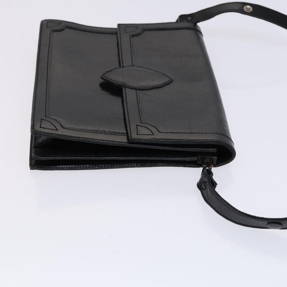 SAINT LAURENT Shoulder Bag Leather Embossed Black Auth sw162