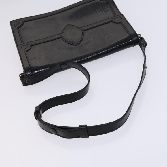 SAINT LAURENT Shoulder Bag Leather Embossed Black Auth sw162