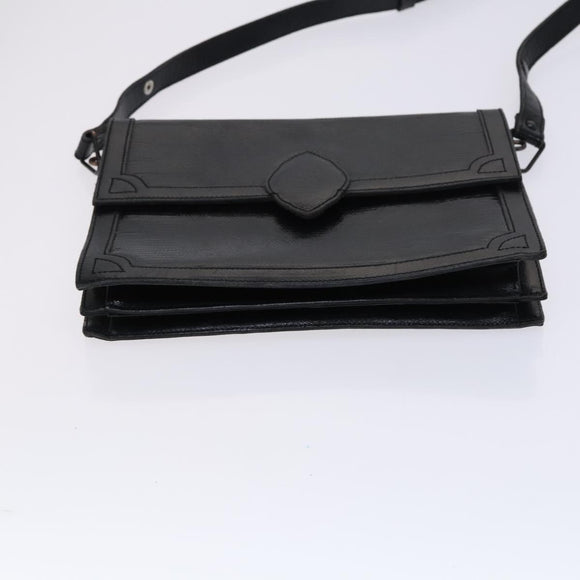 SAINT LAURENT Shoulder Bag Leather Embossed Black Auth sw162