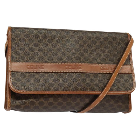 CELINE Macadam Canvas Shoulder Bag PVC Leather Brown Gold Auth sw164