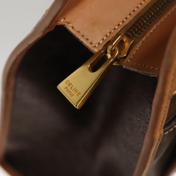 CELINE Macadam Canvas Shoulder Bag PVC Leather Brown Gold Auth sw165