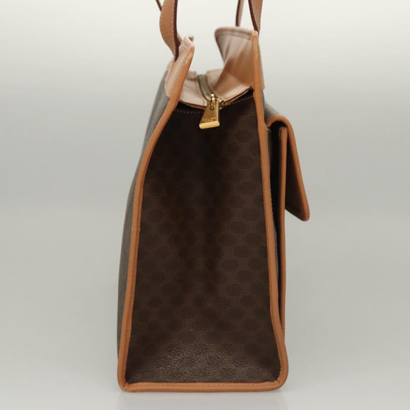 CELINE Macadam Canvas Shoulder Bag PVC Leather Brown Gold Auth sw165