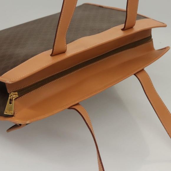 CELINE Macadam Canvas Shoulder Bag PVC Leather Brown Gold Auth sw165